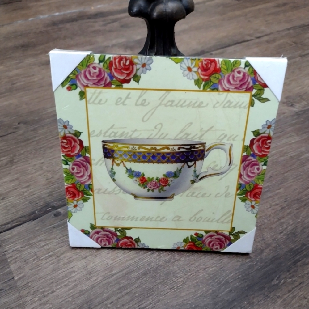 Coffee Station Red Blue Rose French Cup Frame